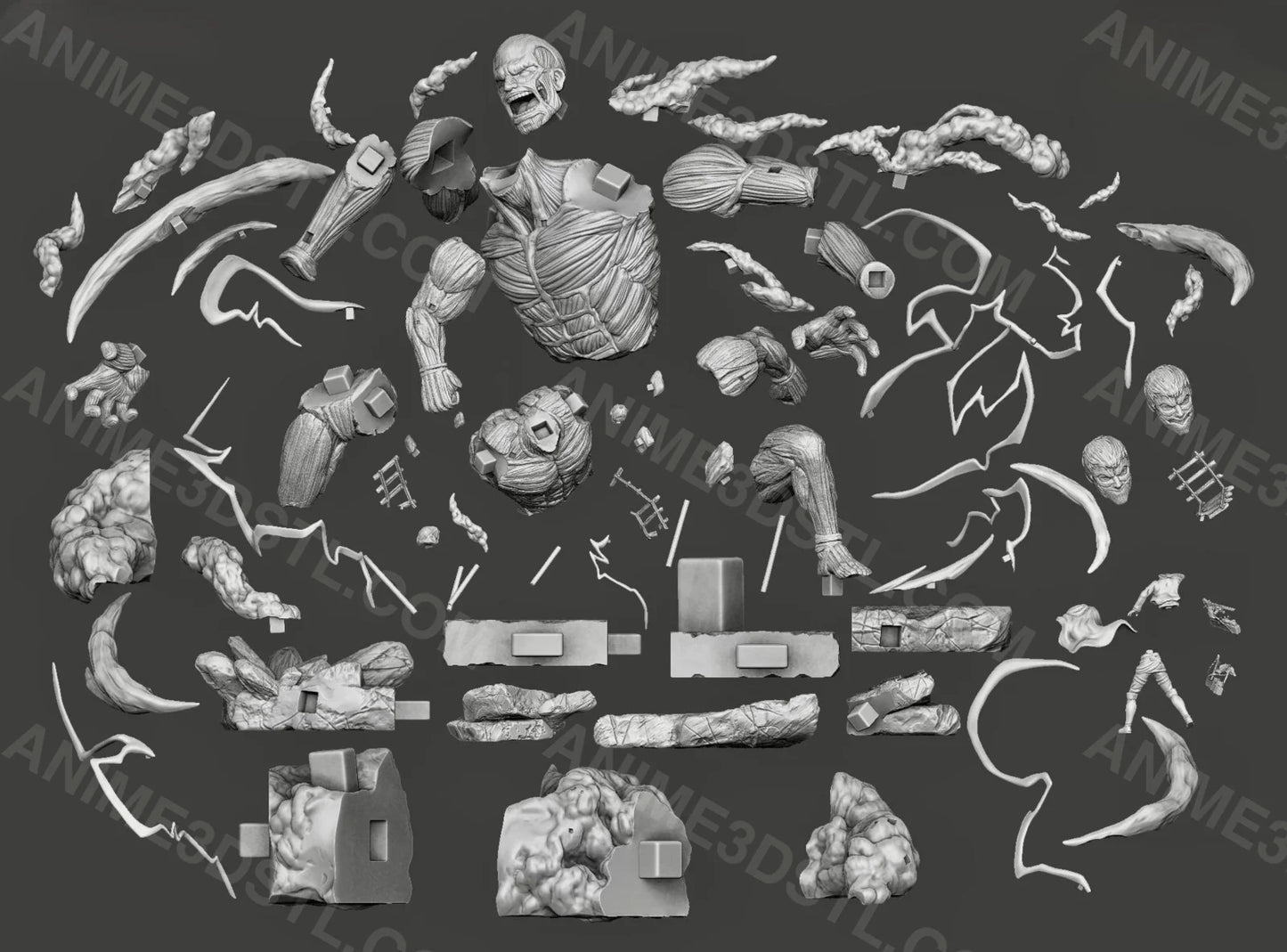 Colossal Titan & Armored Titan vs Eren Diorama STL – Epic Attack on Titan 3D Print Battle Scene 3D Printable STL Files