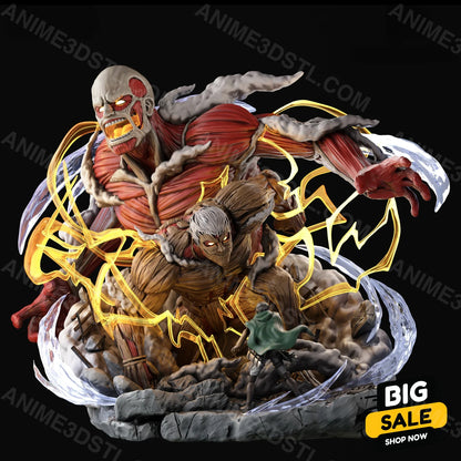Colossal Titan & Armored Titan vs Eren Diorama STL – Epic Attack on Titan 3D Print Battle Scene 3D Printable STL Files