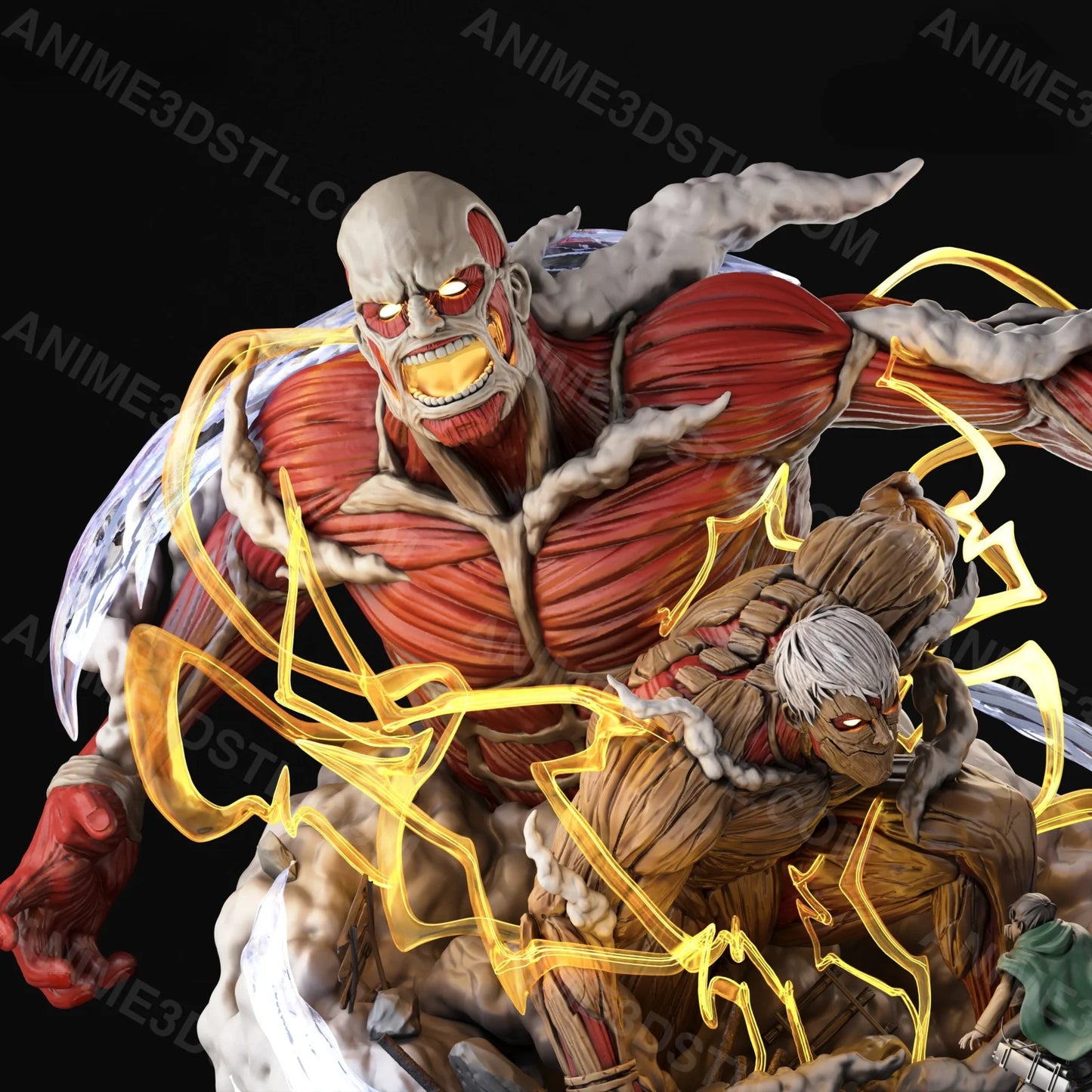 Colossal Titan & Armored Titan vs Eren Diorama STL – Epic Attack on Titan 3D Print Battle Scene 3D Printable STL Files