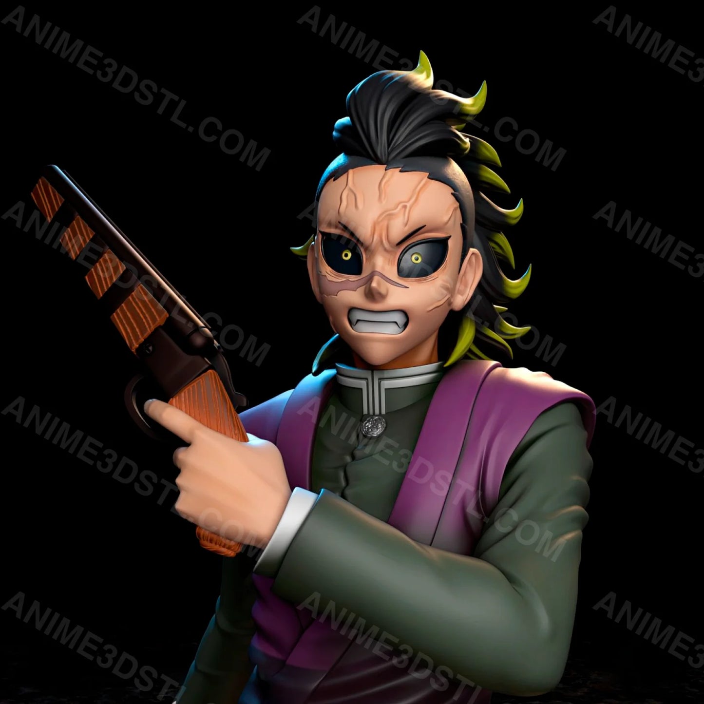 Genya Shinazugawa STL – Demon Slayer 3D Model | Kimetsu no Yaiba Gun-Wielding Slayer 3D Printable STL Files